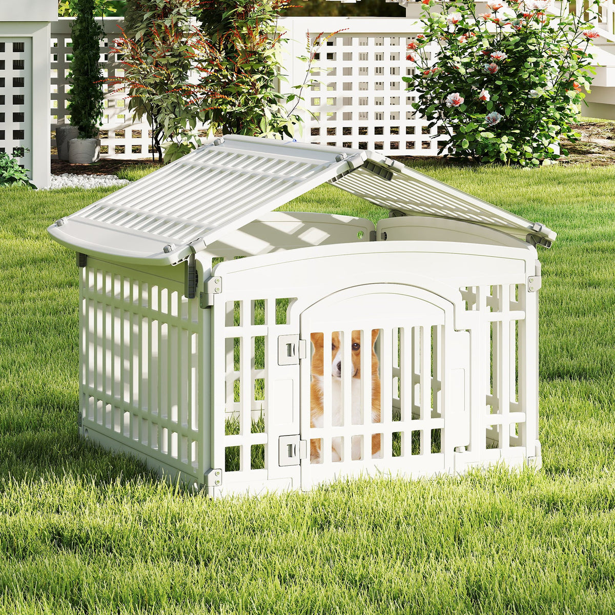 6-Panel Plastic Dog Playpen 24 Inch Indoor Outdoor Pet Fence with Locking Door-White