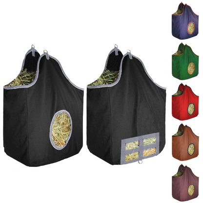 Derby Originals Large 24 OZ Canvas Horse Hay Bag  2 Sided Combo Design X Wide Gusset and 6 Month Warranty