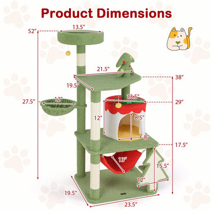 Cute Christmas Cat Tree with Sisal Scratching Posts and Gift Box Shaped Condo-Green
