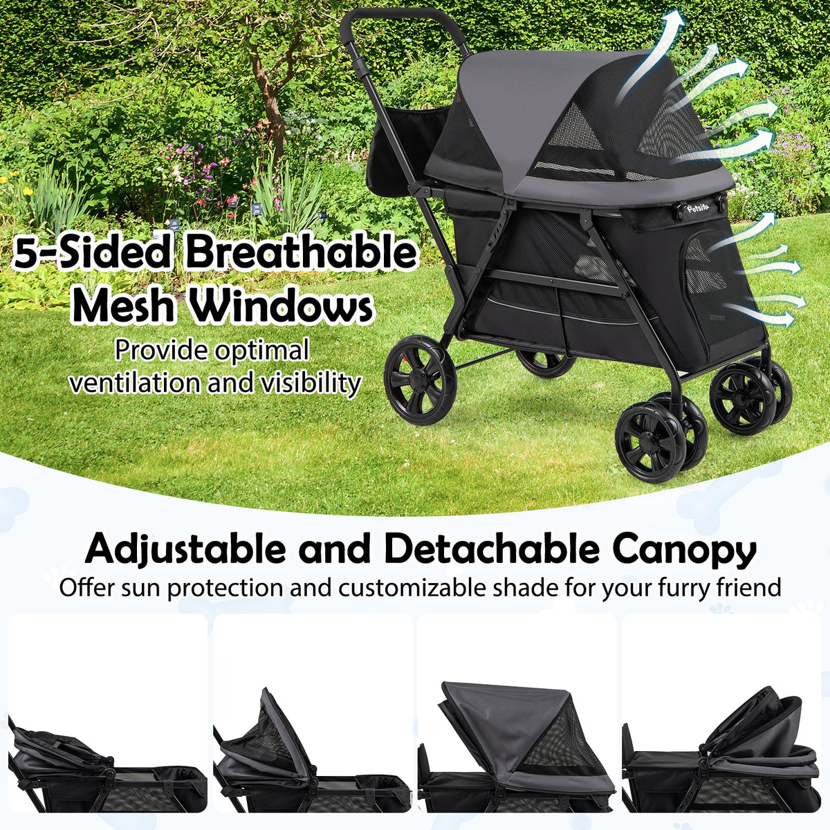 Dog Stroller for Medium Small Senior Elderly Dogs with Dual Entry-Black