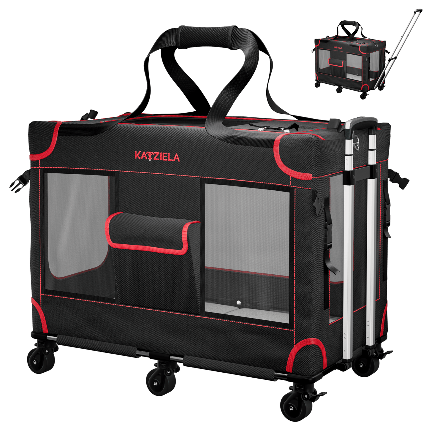Katziela Mega Cruze Rolling Pet Carrier – Stress - Free Travel for Medium & Large Dogs 25”x17”x20”