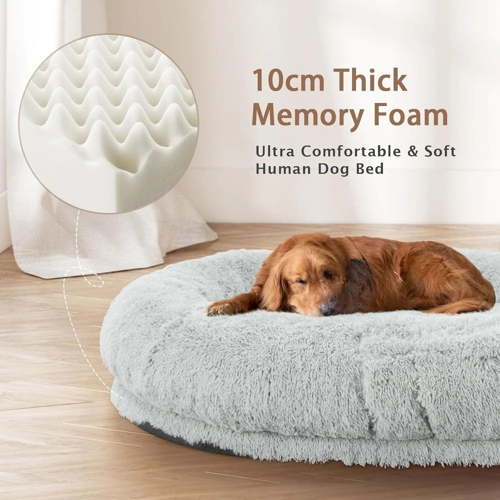 Oversized Grey Memory Foam Dog Bed with Pillow