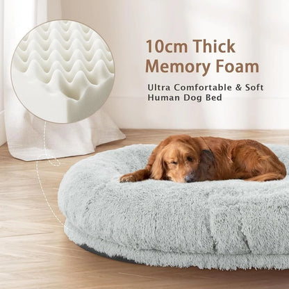 Oversized Grey Memory Foam Dog Bed with Pillow