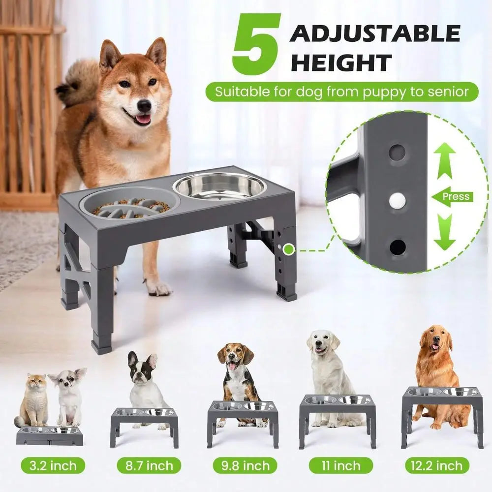 5 Adjustable Heights, slow feeder