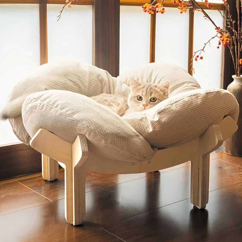 Raised Wooden Bed with a Soft Cushion
