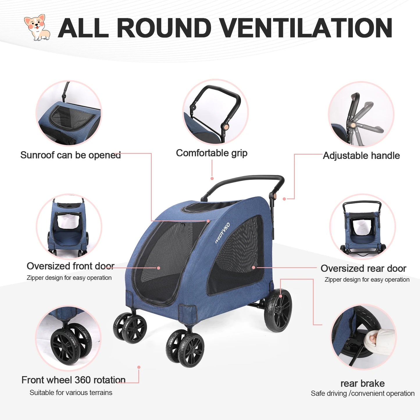 Heavy Duty Stroller for Large Dogs up to 120 lbs,