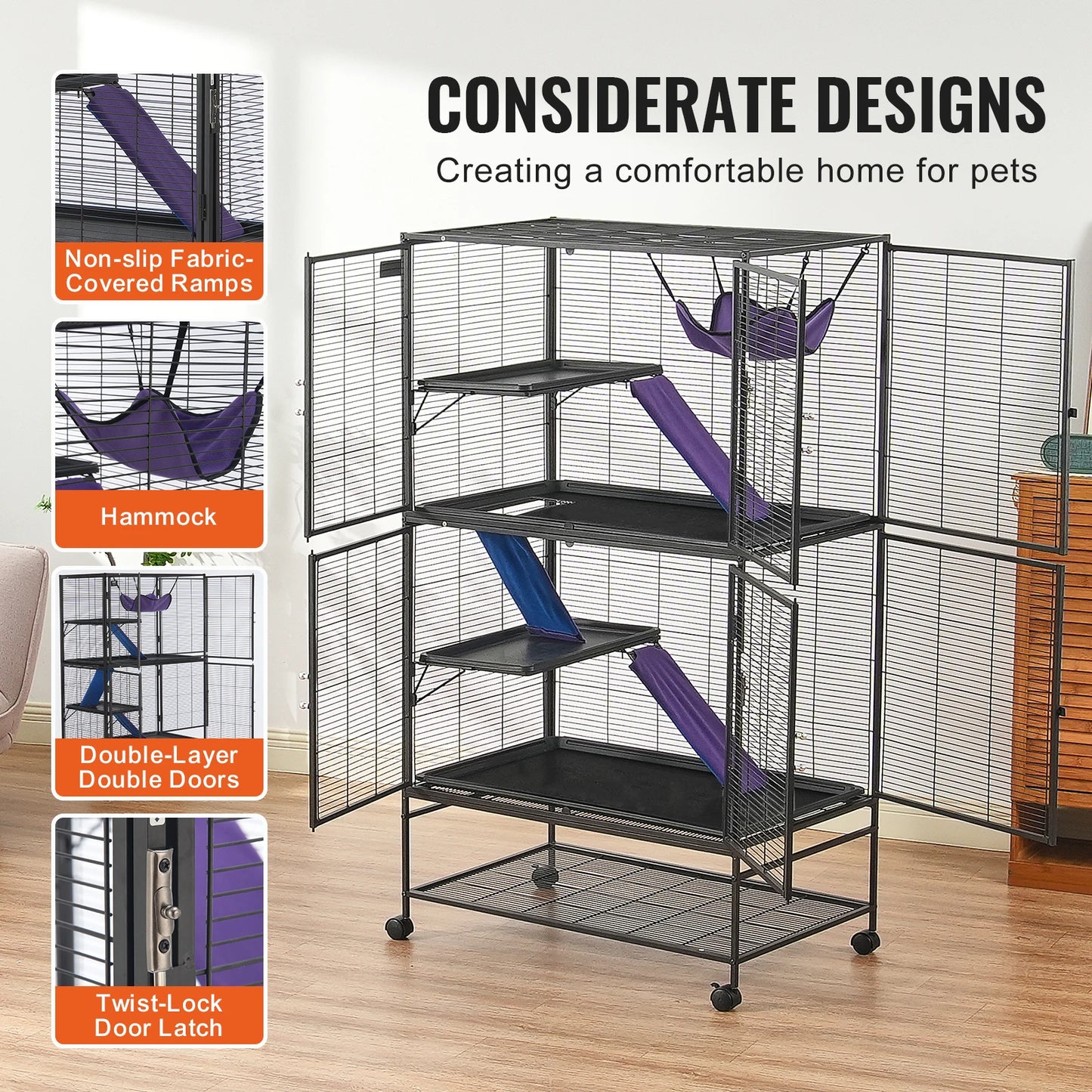 64.6" Rolling Metal Cage Large 4-Tier