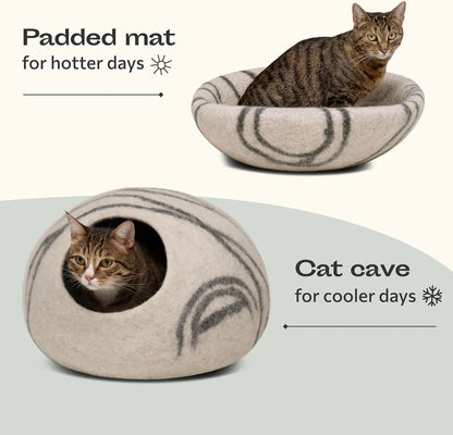 Cat Cave – Premium Felt Cat Bed for Indoor Cats, Handmade Merino Wool