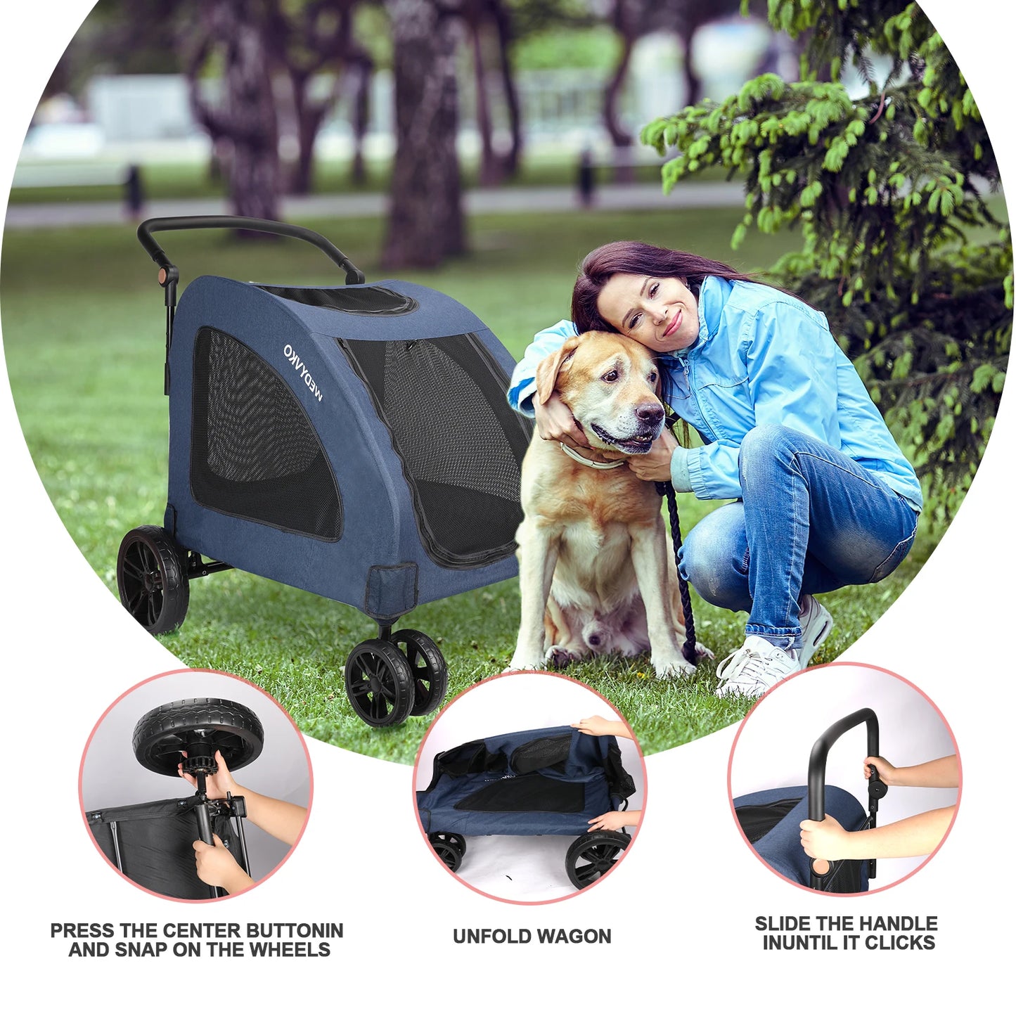 Heavy Duty Stroller for Large Dogs up to 120 lbs,
