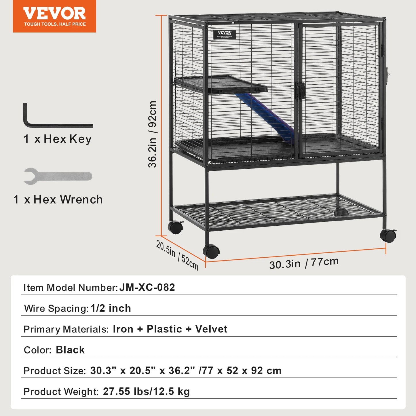 64.6" Rolling Metal Cage Large 4-Tier