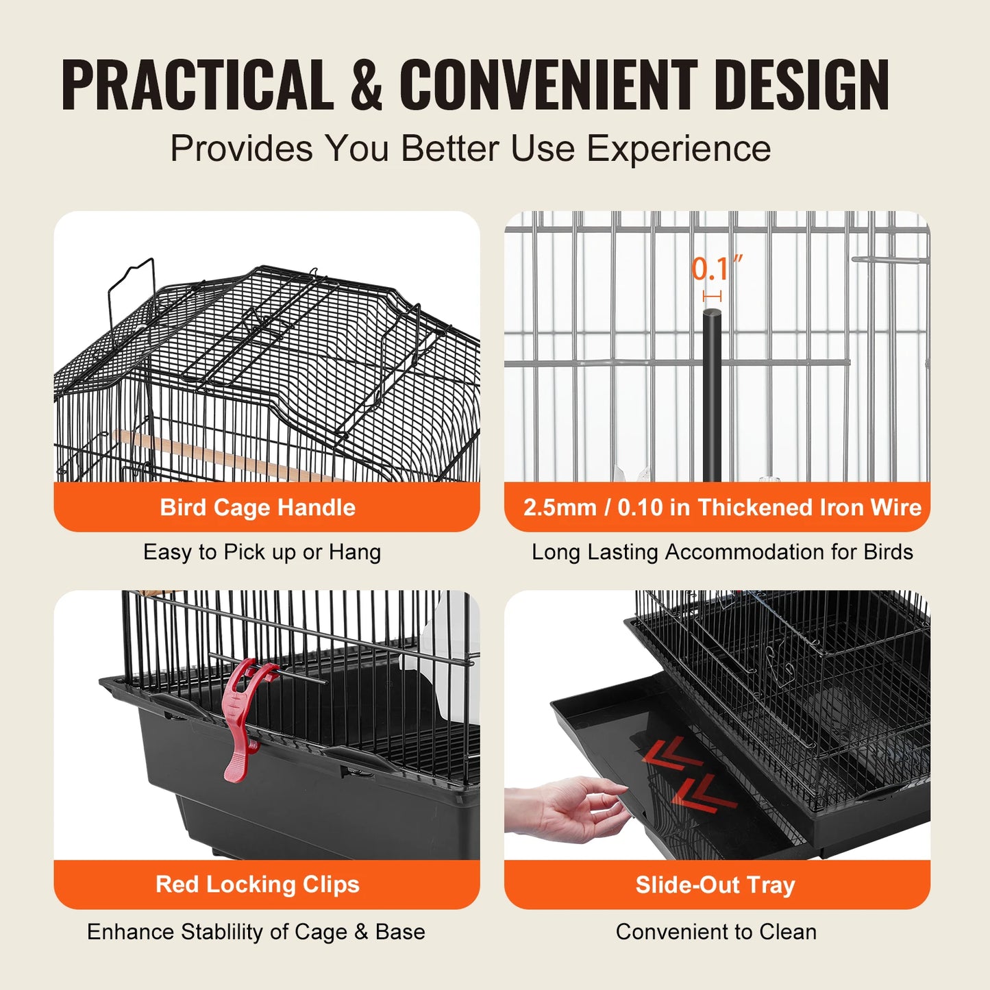 Open Top Large Bird Cage with Swing and Perch