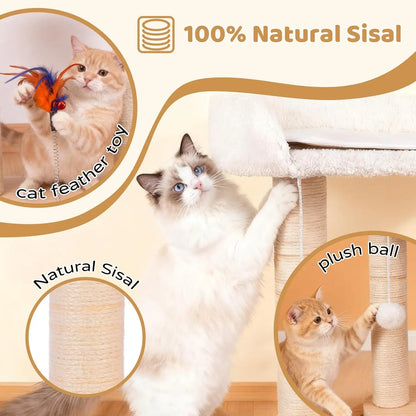 5-in-1 Small Wooden Cat Tree Tower,16.5''H Bed