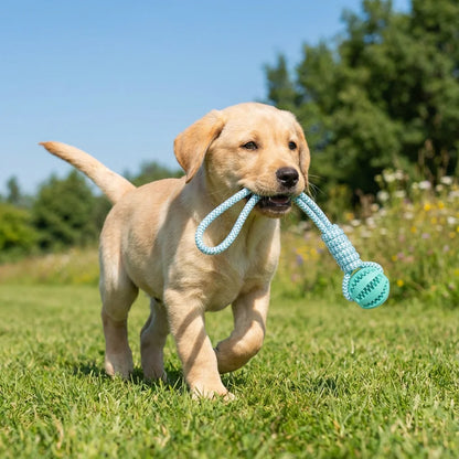 Cotton Rope & Rubber Dog Chew Ball,