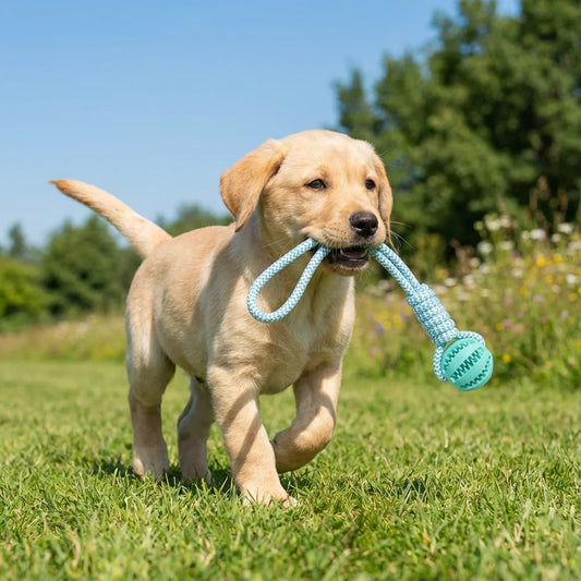 Cotton Rope & Rubber Dog Chew Ball,