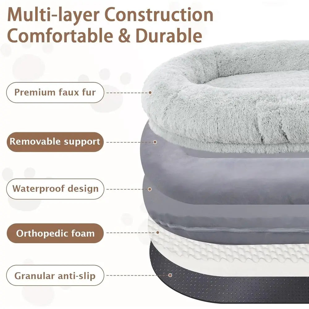 Oversized Grey Memory Foam Dog Bed with Pillow