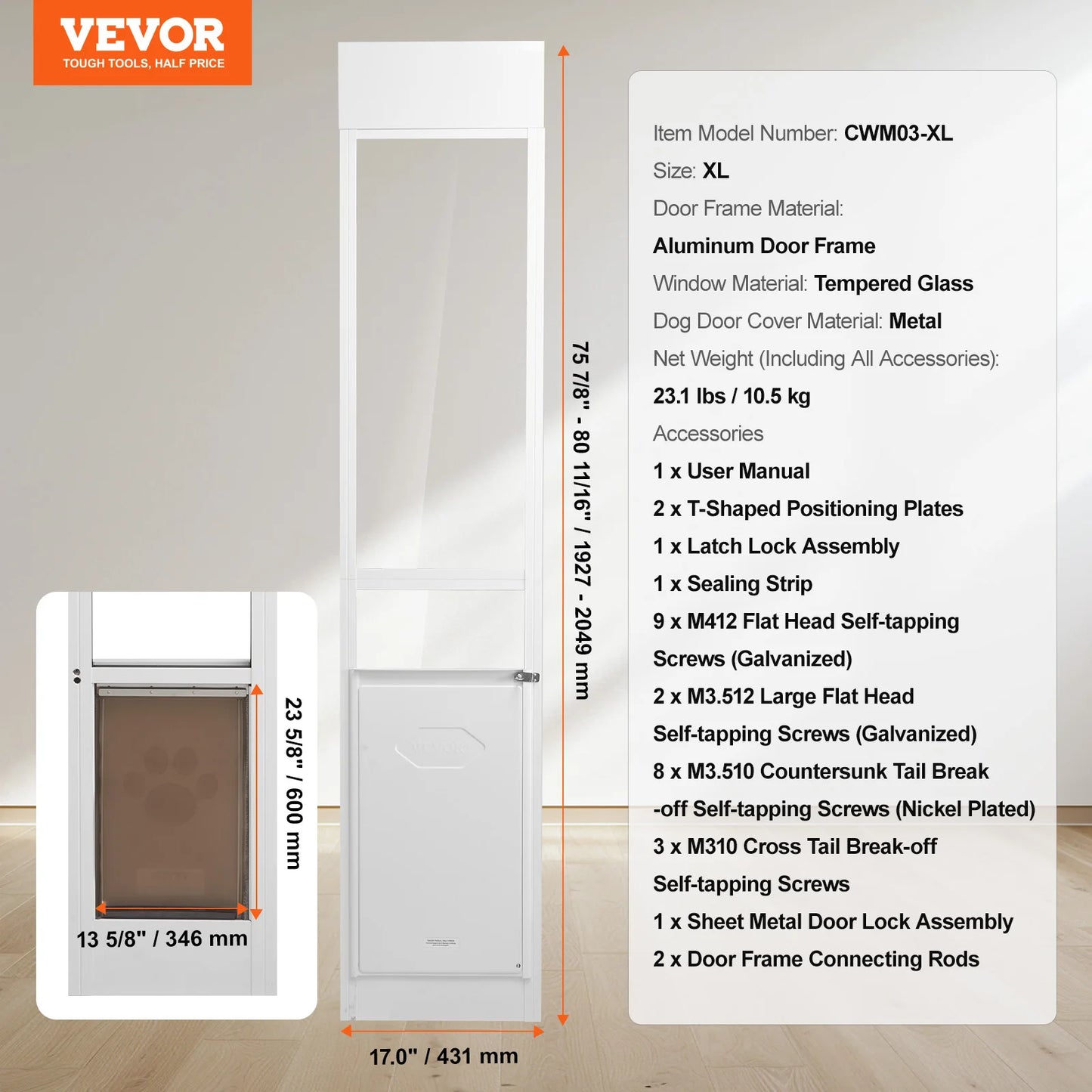 Sliding Glass Door Adjustable Aluminum Frame Tempered Glass Pet Door
