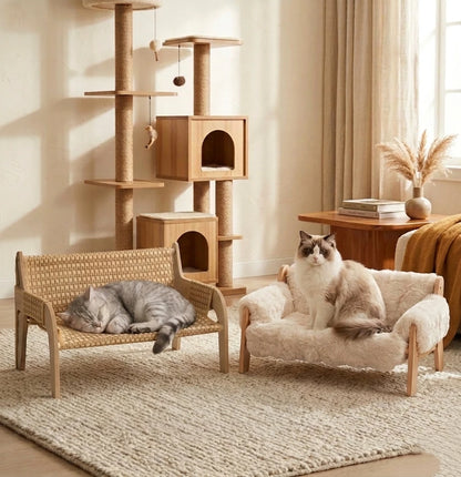 Solid Wood Pet Lounger with Raised Cushion
