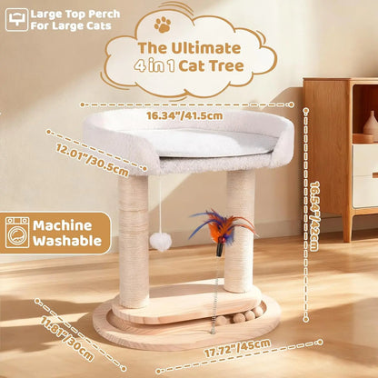 5-in-1 Small Wooden Cat Tree Tower,16.5''H Bed