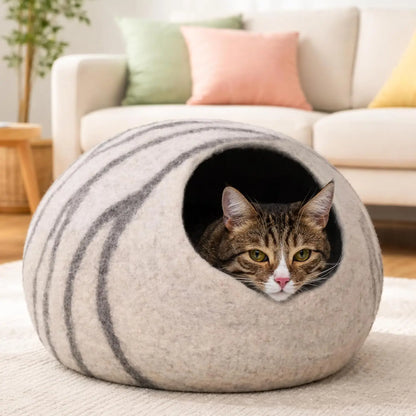 Cat Cave – Premium Felt Cat Bed for Indoor Cats, Handmade Merino Wool