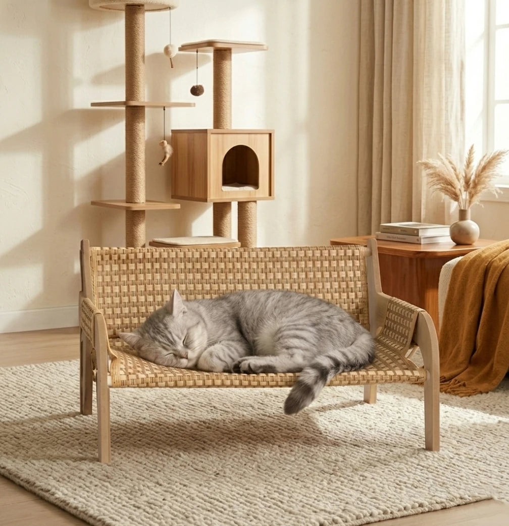 Solid Wood Pet Lounger with Raised Cushion
