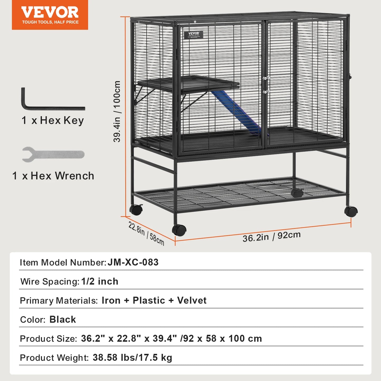 64.6" Rolling Metal Cage Large 4-Tier