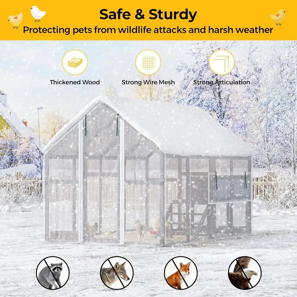 Large Outdoor Chicken Coop with Insulation, Waterproof Cover