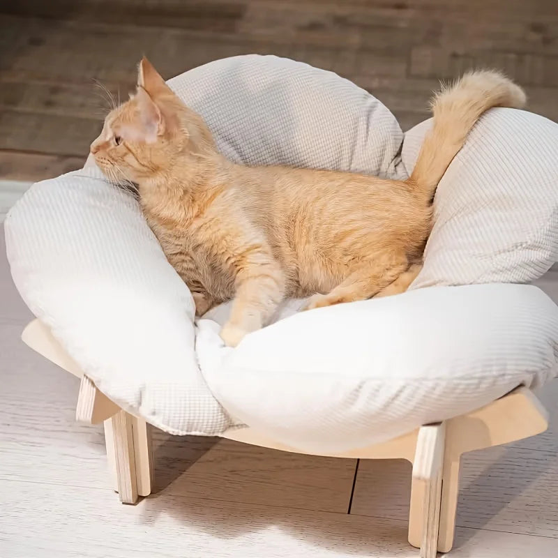 Raised Wooden Bed with a Soft Cushion