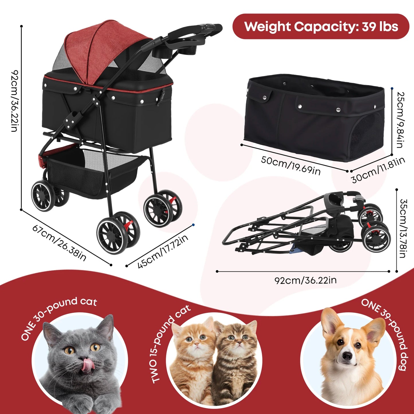 Pet Stroller For Small Medium Cats&Dogs