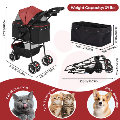 Pet Stroller For Small Medium Cats&Dogs