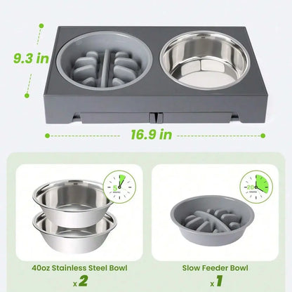 5 Adjustable Heights, slow feeder