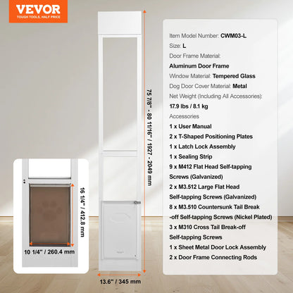 Sliding Glass Door Adjustable Aluminum Frame Tempered Glass Pet Door
