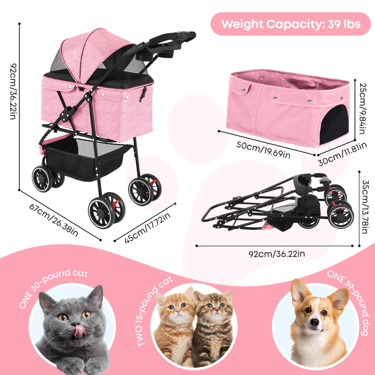 Pet Stroller For Small  Dogs & Cats  Foldable