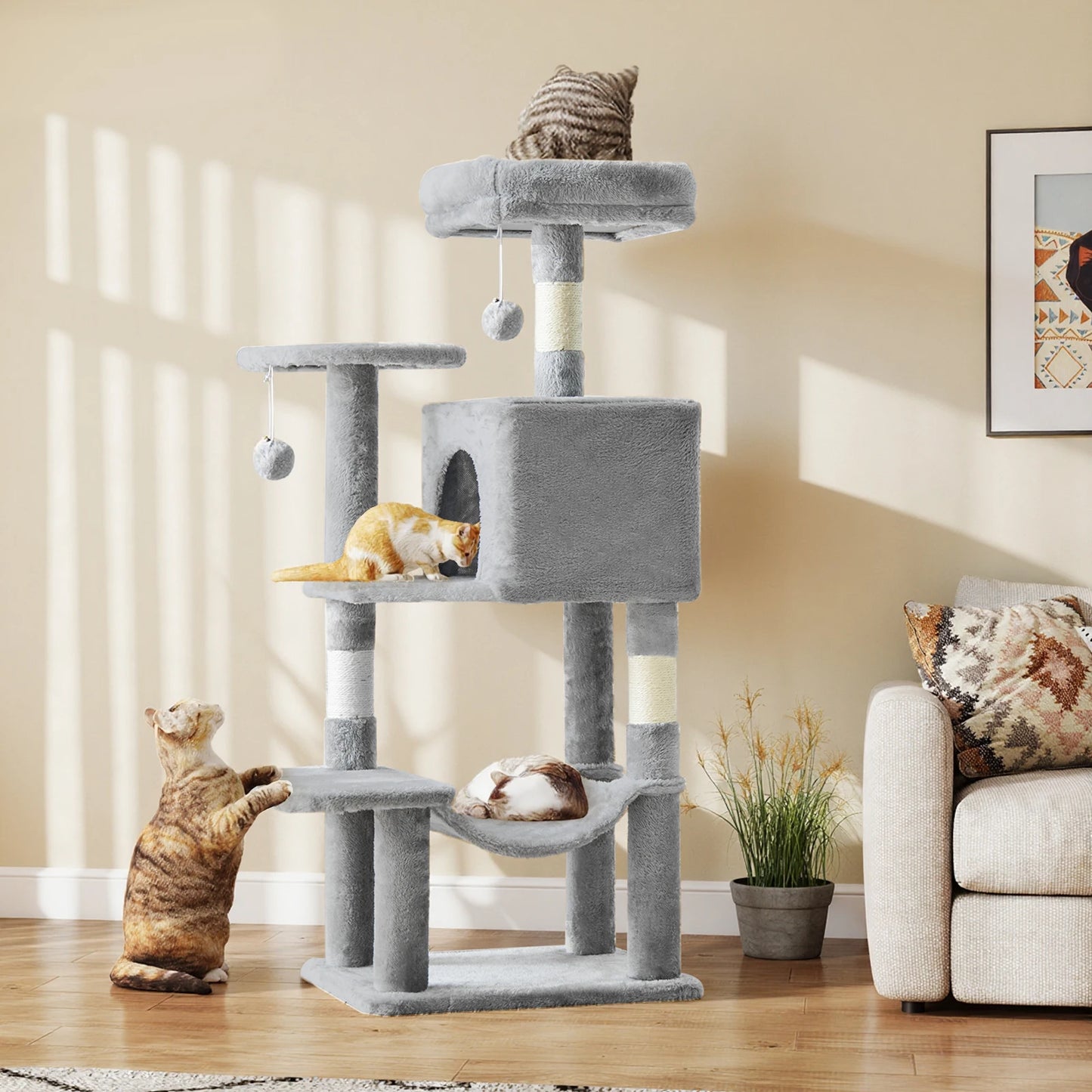 44In Cat Tree Tall Multi-Cat Tower Natural Sisal