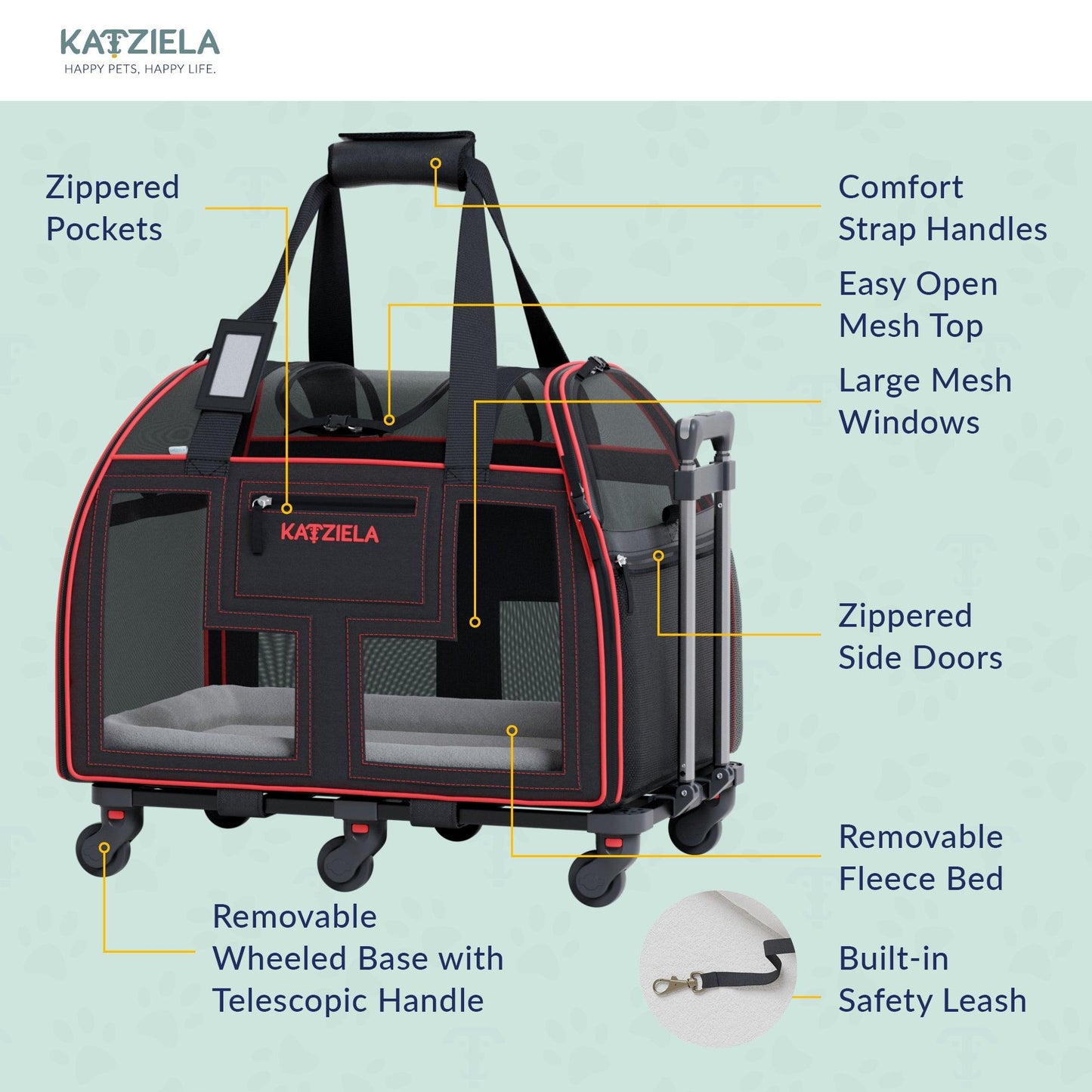 Luxury Lorry Pet Carrier with Removable Wheels and Telescopic Handle