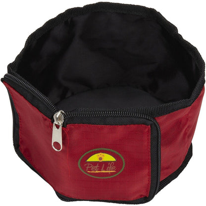 Pet Life ® Wallet Folding Waterproof Zippered Folding Pet Travel Cat and Dog Bowl